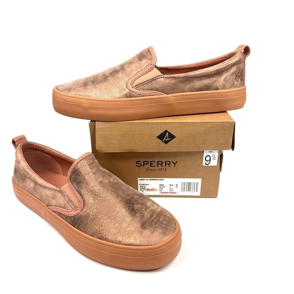 NWT Sperry Shimmer Rose Crest TG Metallic Leather Sneaker slip-on gold 9.5 NIB - Picture 12 of 16